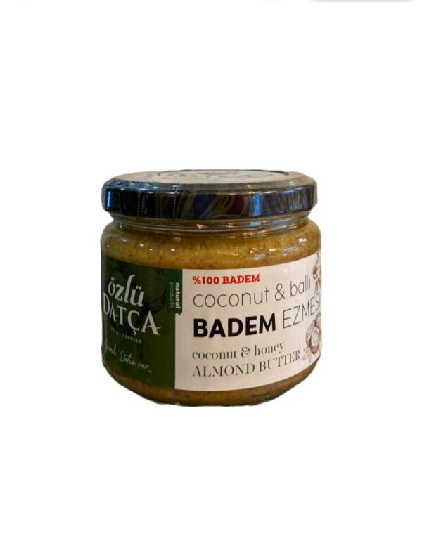 Coconut & Ballı Badem Ezmesi, katkı maddesi, koruyucu, şeker içermez. Bademler, sağlıklı yağlar, proteinler, lifler ve vitamin bakımından zengindir.